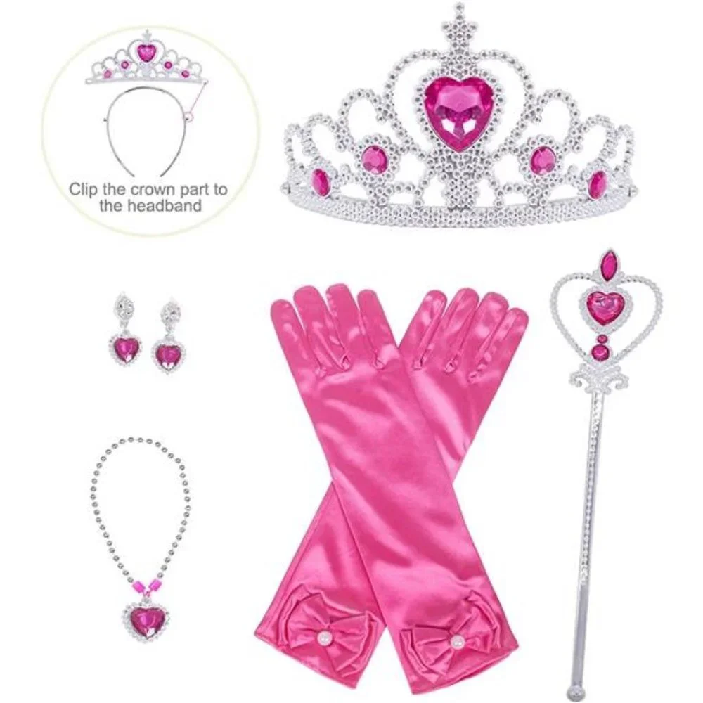 6 Pcs, Little Girls Elegant Pink Princess Dress up Clothes Party Costume Set